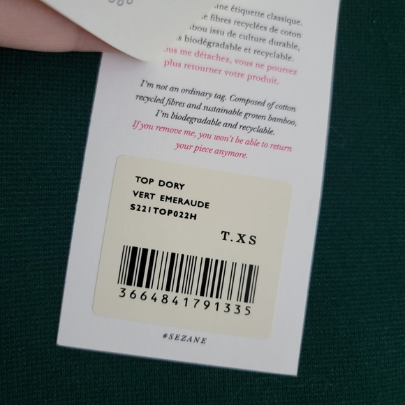 Sezane Dory Top in Emerald size XS NWT - Picture 9 of 9